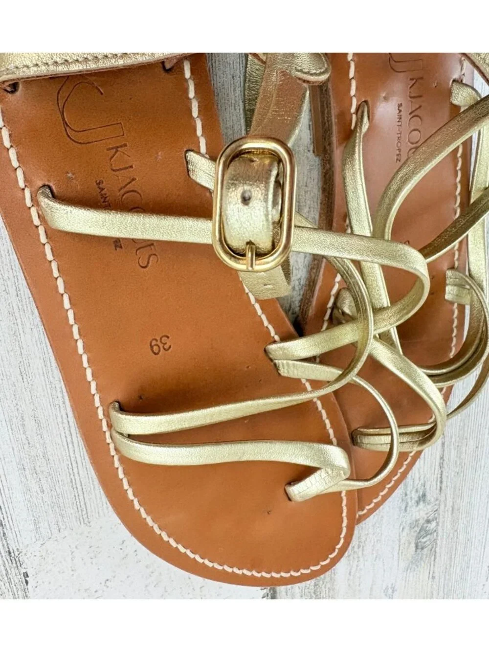 K Jacques Epicure Gold Sandals Leather Size 39 Gladiator Strappy